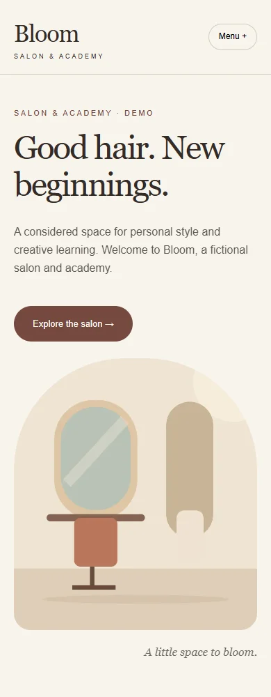 Bloom — Salon & Academy mobile preview